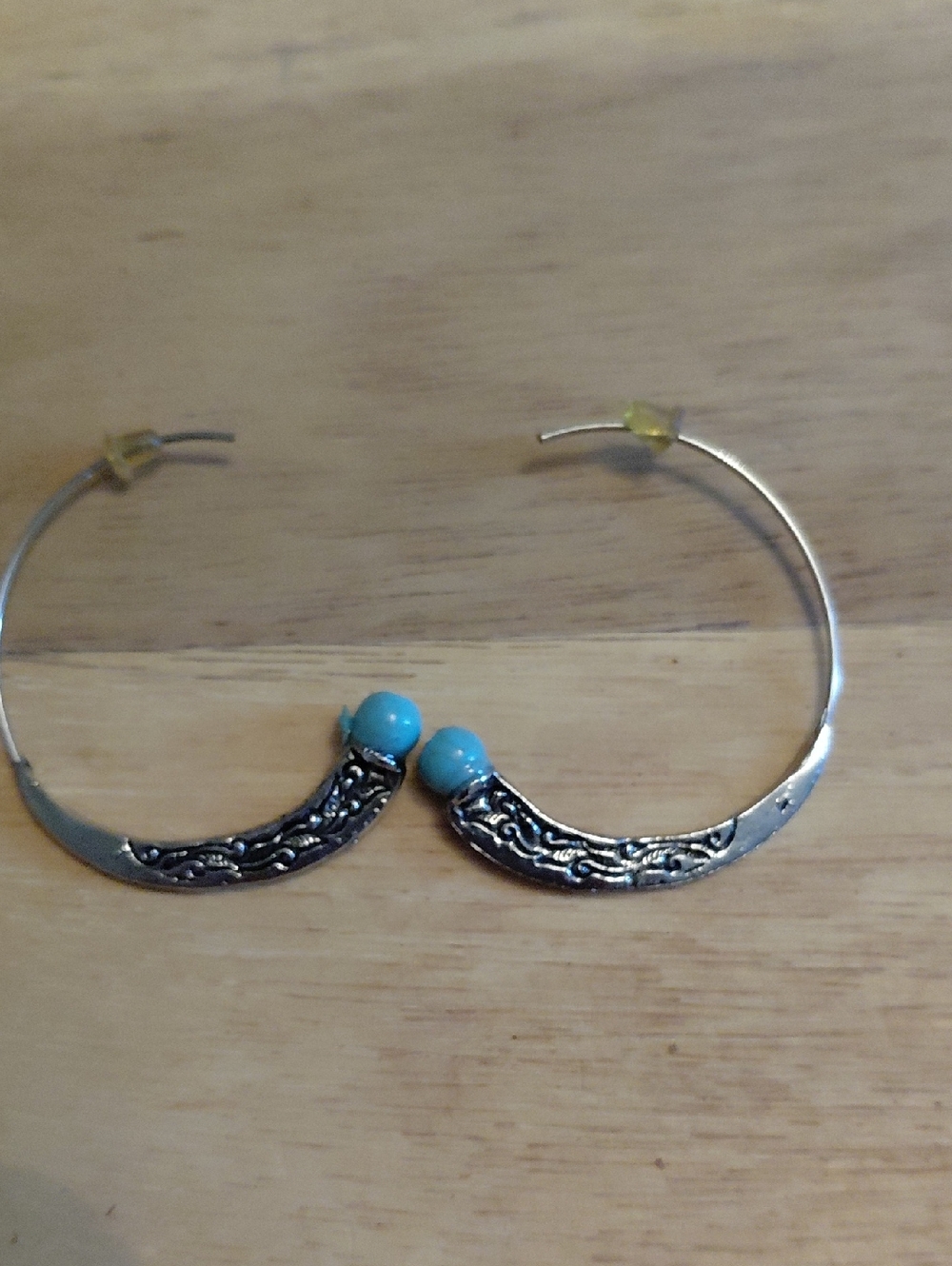Silver Hoop Earrings with Turquoise Beads - Women's Jewelry